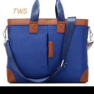 Kangaroo Droo Mens Womens Blue Nylon Leather Trim Messenger Laptop Bag